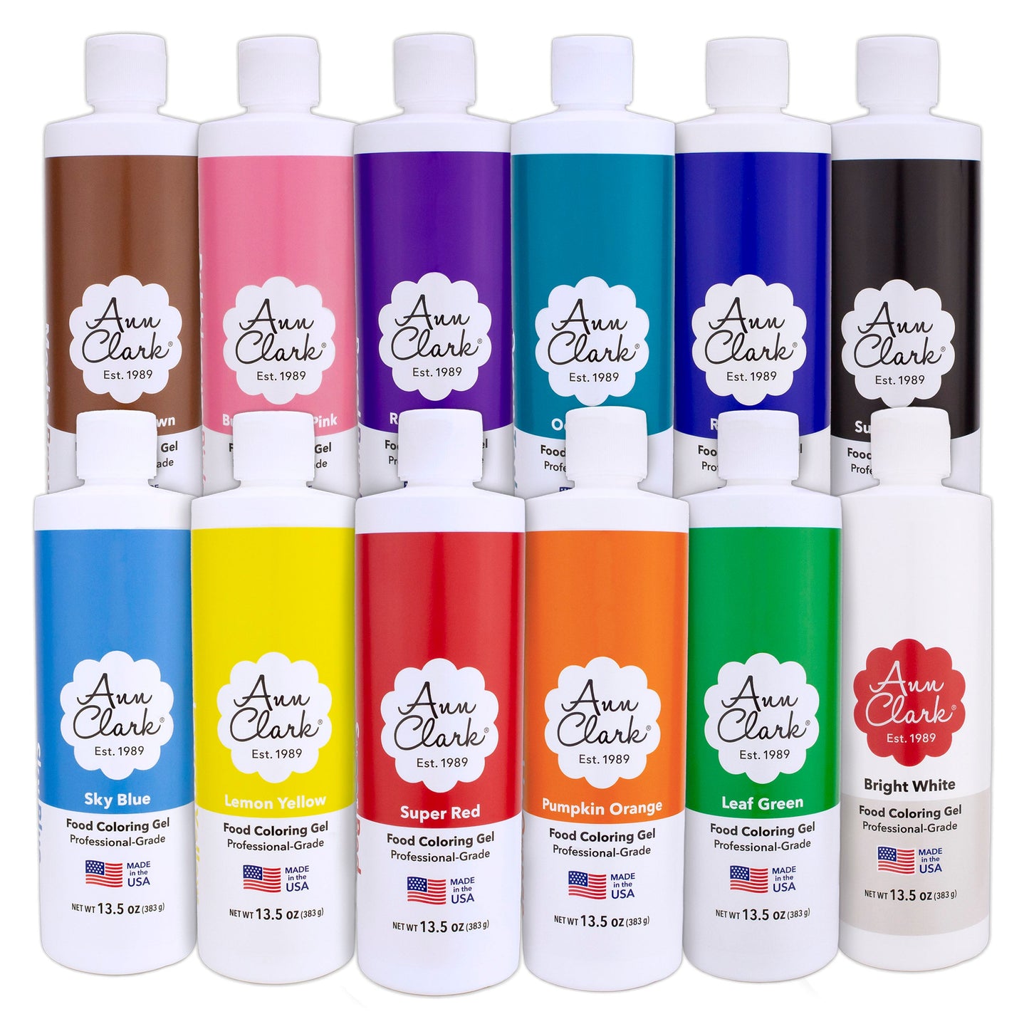 Professional Grade Food Coloring Extra Large 13.5 oz Bottles 12-Color Set