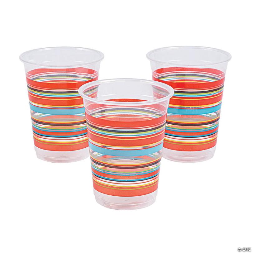 16 oz. Bulk 50 Ct. Viva Fiesta Serape Stripe Pattern Disposable Plastic Cups