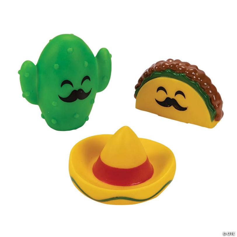 1 1/2" – 2 3/4" Fiesta Party Cactus, Sombrero & Taco Vinyl Characters – 12 Pc.