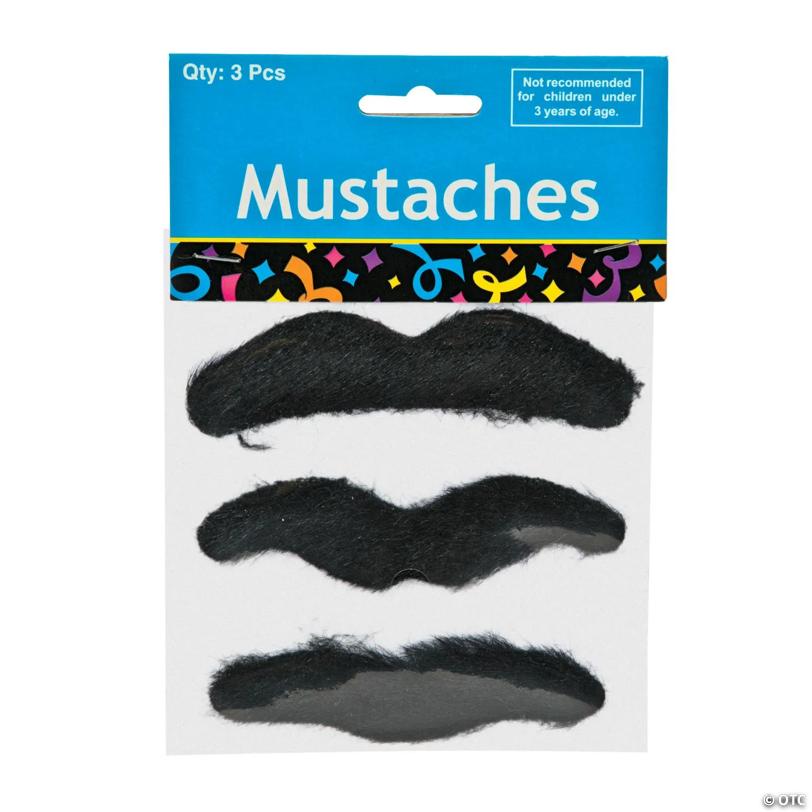 3" Black Hair Funny Styles Self-Adhesive Fake Mustaches - 36 Pcs.