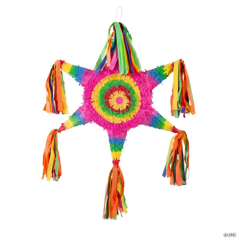 4" x 25" Neon Star-Shaped Piñata with Tassels Hanging Decoration