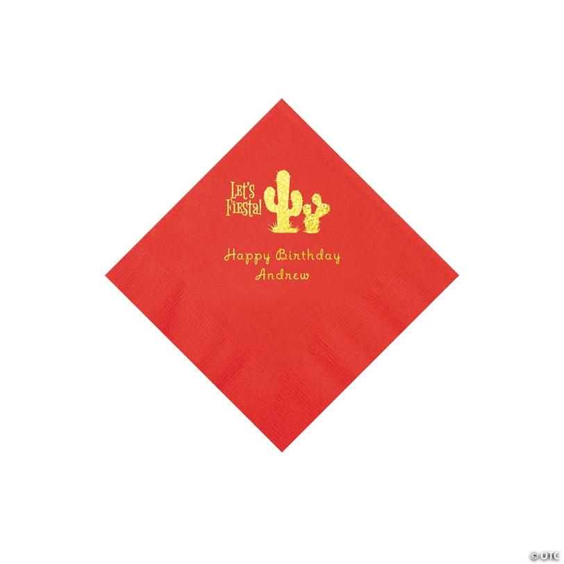 5" Bulk 50 Ct. Personalized Fiesta Red Beverage Napkins with Gold Foil