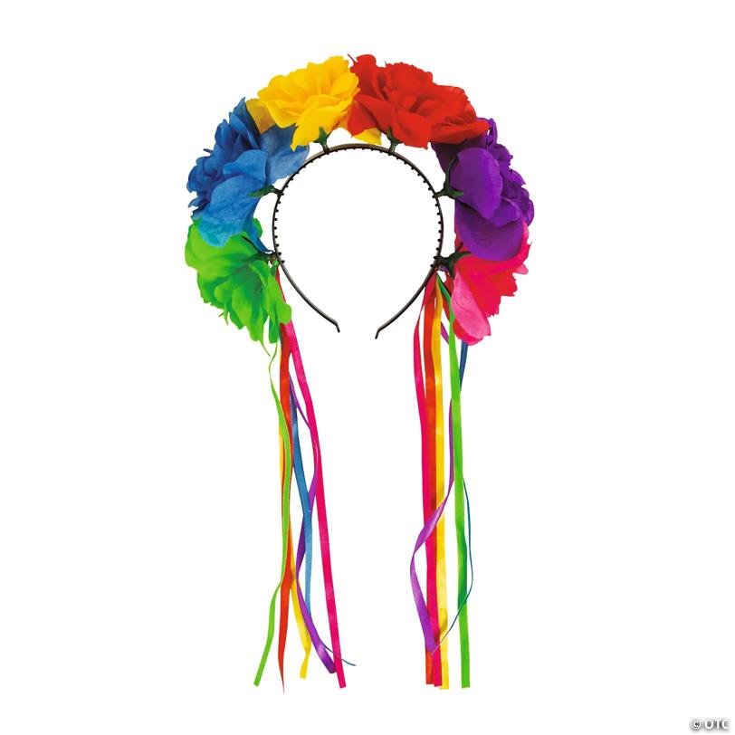 5" Multicolor Fiesta Party Plastic Flower & Ribbon Headbands – 6 Pc.