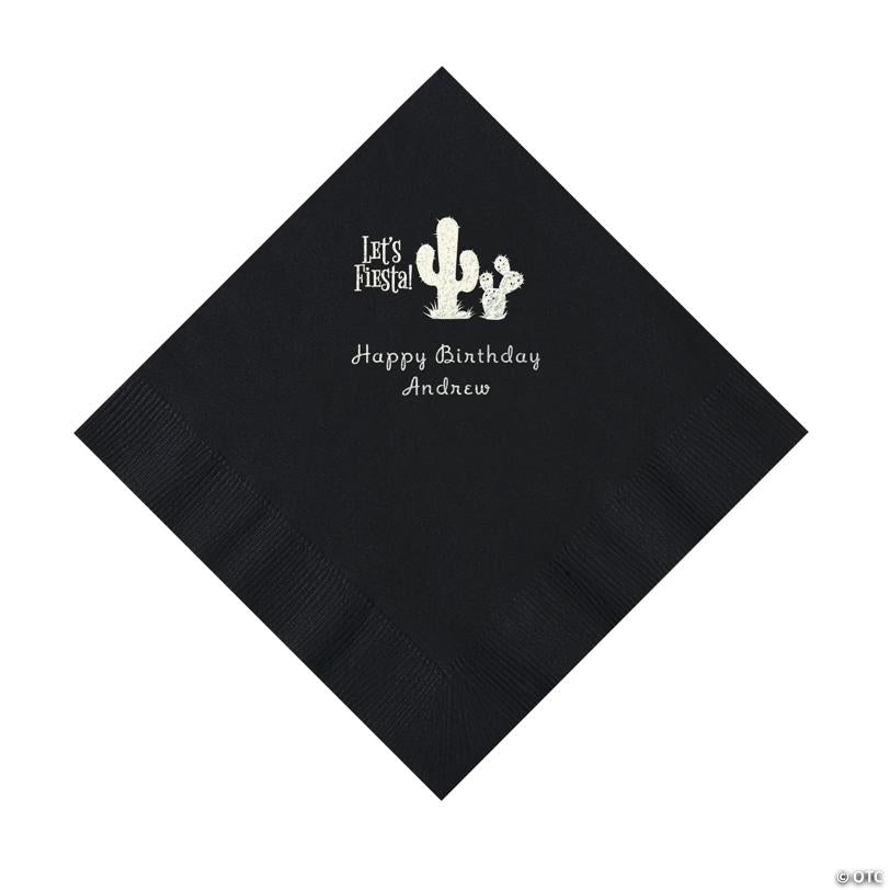 6 1/2" Bulk 50 Ct. Personalized Fiesta Black Luncheon Napkins with Silver Foil