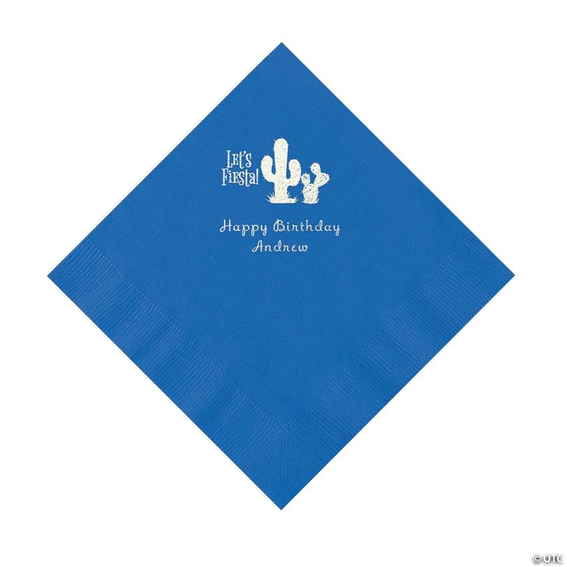 6 1/2" Bulk 50 Ct. Personalized Fiesta Cobalt Blue Luncheon Napkins with Silver Foil