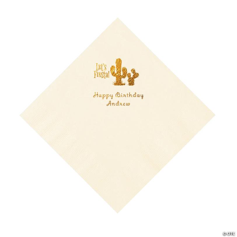 6 1/2" Bulk 50 Ct. Personalized Fiesta Ivory Luncheon Napkins with Gold Foil