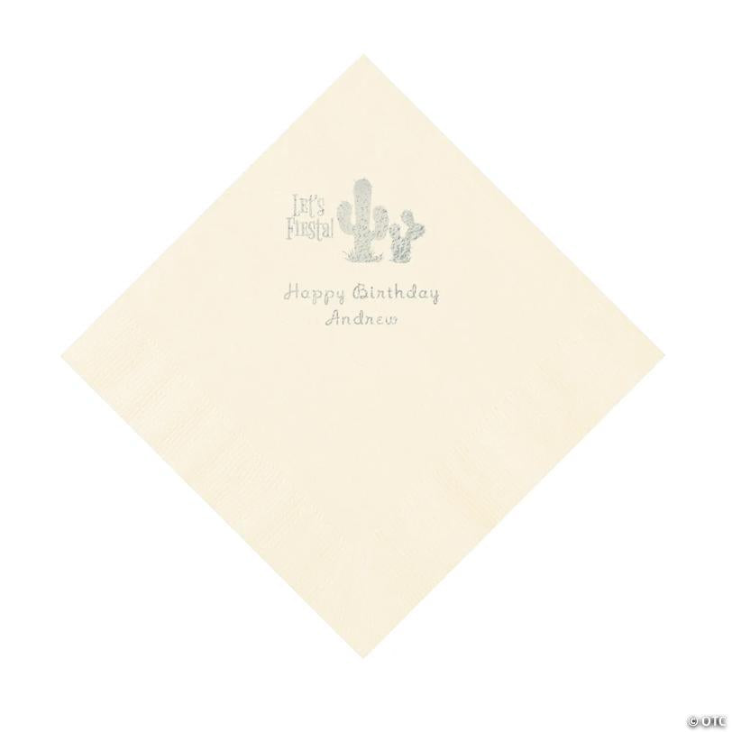 6 1/2" Bulk 50 Ct. Personalized Fiesta Ivory Luncheon Napkins with Silver Foil