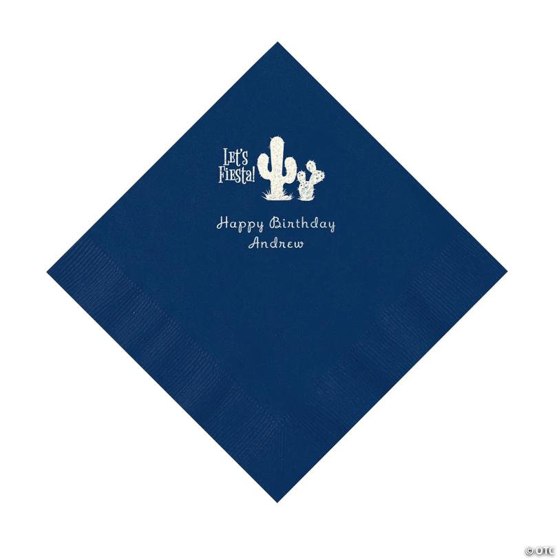 6 1/2" Bulk 50 Ct. Personalized Fiesta Navy Blue Luncheon Napkins with Silver Foil
