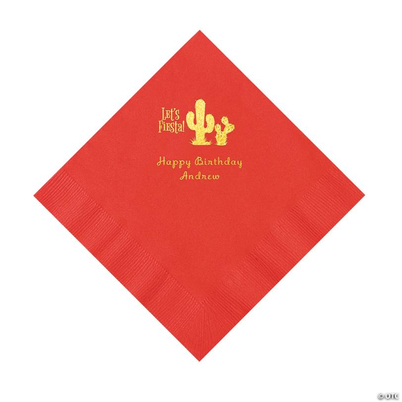 6 1/2" Bulk 50 Ct. Personalized Fiesta Red Luncheon Napkins with Gold Foil