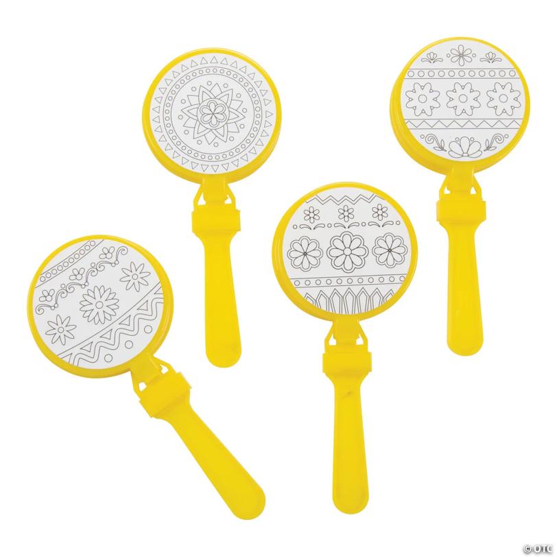 6" Color Your Own Fiesta Party Plastic Maraca Clappers – 12 Pc.
