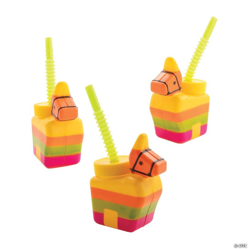 6 oz. Piñata Donkey Reusable BPA-Free Plastic Cups with Lids & Straws - 12 Ct.