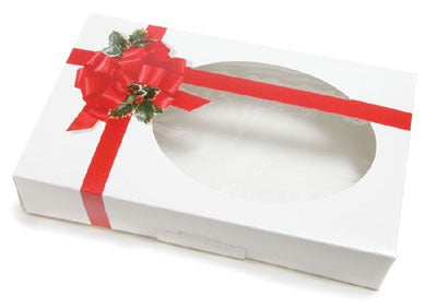 1 lb Ribbon & Holly Cookie Box with WINDOW