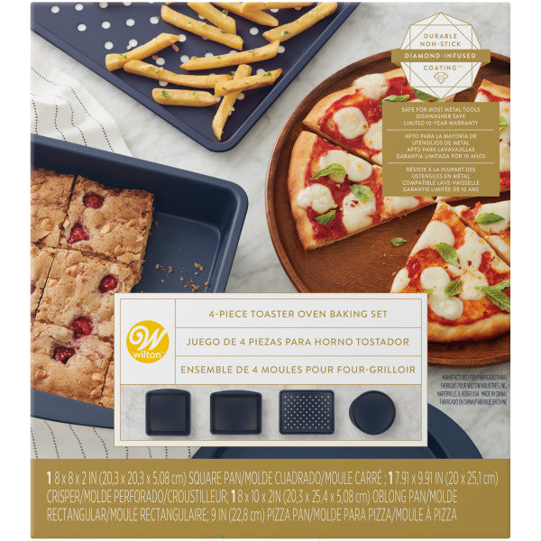 Wilton Diamond-Infused Non-Stick Navy Blue Toaster Oven Baking Set, 4-Piece
