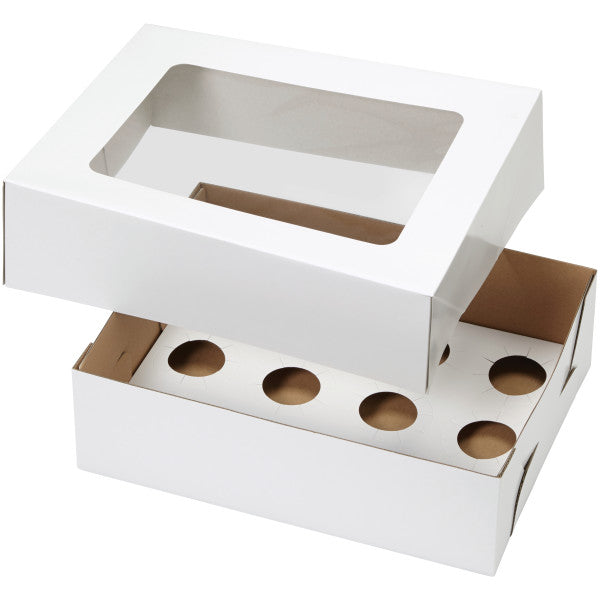 Wilton White Corrugated Cupcake Box with Window, 13 x 10 x 4-Inch, 2-Count