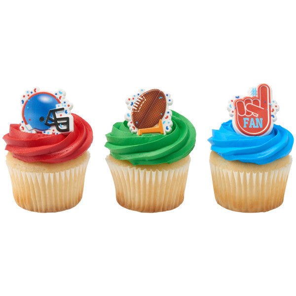 Football Assortment Helmet, #1 Fan and Football with Goal Cupcake Rings set of 144