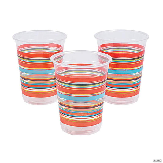 16 oz. Bulk 50 Ct. Viva Fiesta Serape Stripe Pattern Disposable Plastic Cups