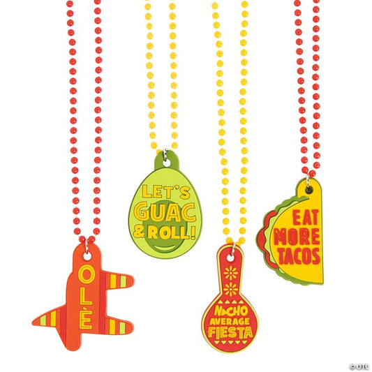 24" Bright Color Fiesta Beaded Necklaces with Sayings – 24 Pc.