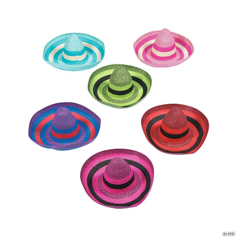 24" circ. Adults Bright Color Striped Sombreros – 12 Pc.