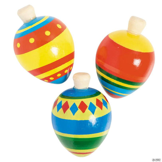 2" Fiesta Bright Color Wood Spin Top Toys - 12 Pc.