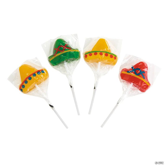 2" Fiesta Sombrero-Shaped Fruit-Flavored Lollipops - 12 Pc.