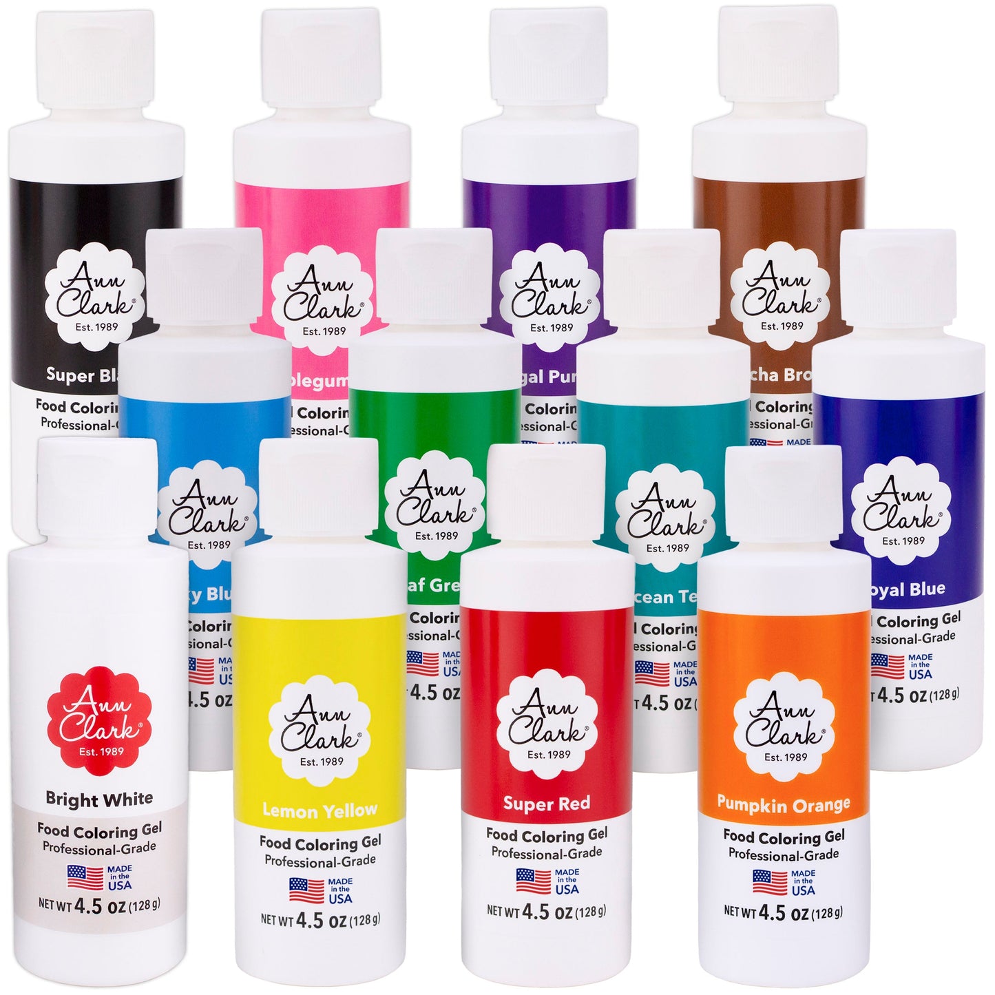 Food Coloring Gel 12-Color Set Large 4.5 oz. Bottles