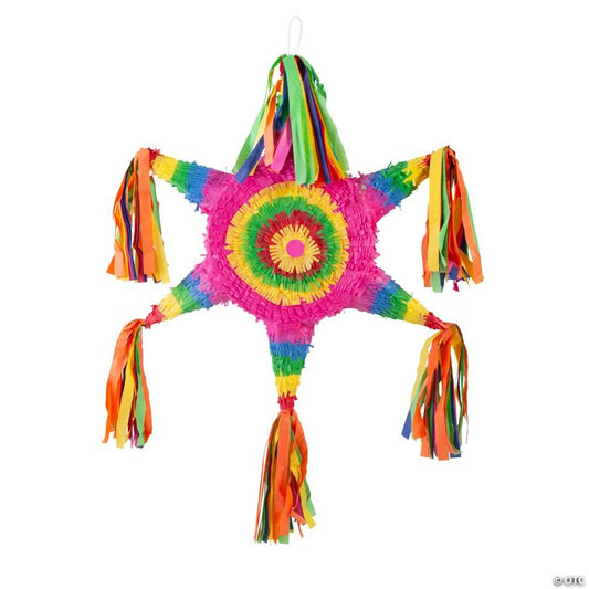 4" x 25" Neon Star-Shaped Piñata with Tassels Hanging Decoration