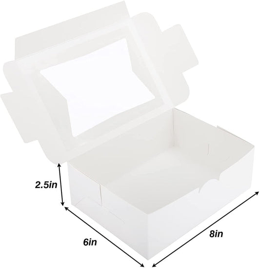 8 X 6 X 2.5" White Bakery Boxes with Window Pastry Boxes for Cakes, Cookies and Desserts