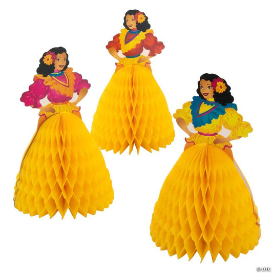 5 1/2" x 9" Bright Color Señorita Cardstock Honeycomb Centerpieces – 6 Pc.