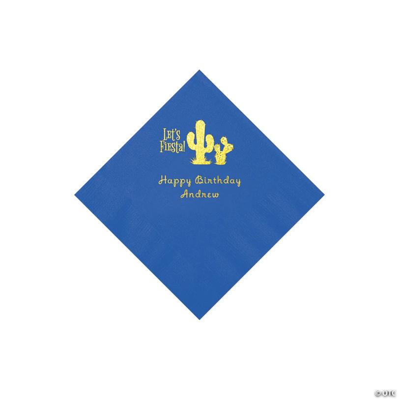 5" Bulk 50 Ct. Personalized Fiesta Cobalt Blue Beverage Napkins with Gold Foil