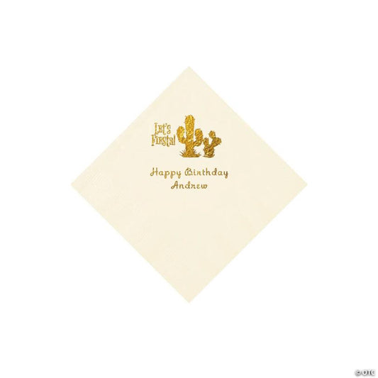 5" Bulk 50 Ct. Personalized Fiesta Ivory Beverage Napkins with Gold Foil