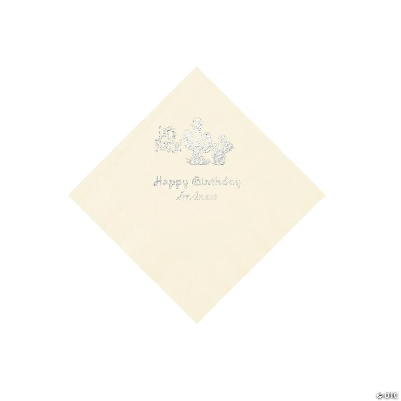 5" Bulk 50 Ct. Personalized Fiesta Ivory Beverage Napkins with Silver Foil