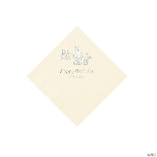 5" Bulk 50 Ct. Personalized Fiesta Ivory Beverage Napkins with Silver Foil
