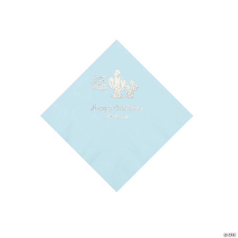 5" Bulk 50 Ct. Personalized Fiesta Light Blue Beverage Napkins with Silver Foil