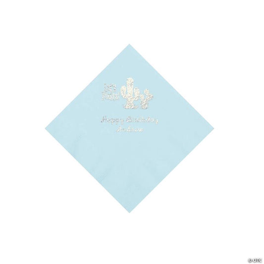 5" Bulk 50 Ct. Personalized Fiesta Light Blue Beverage Napkins with Silver Foil