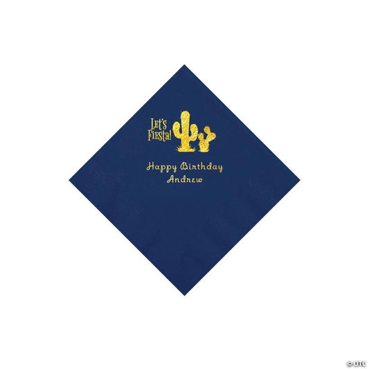 5" Bulk 50 Ct. Personalized Fiesta Navy Blue Beverage Napkins with Gold Foil