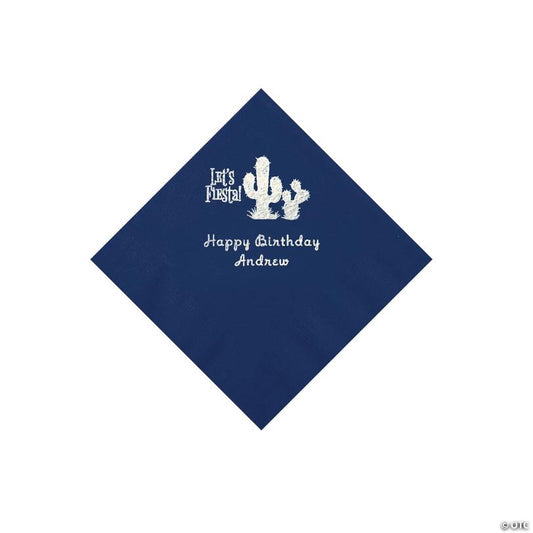 5" Bulk 50 Ct. Personalized Fiesta Navy Blue Beverage Napkins with Silver Foil