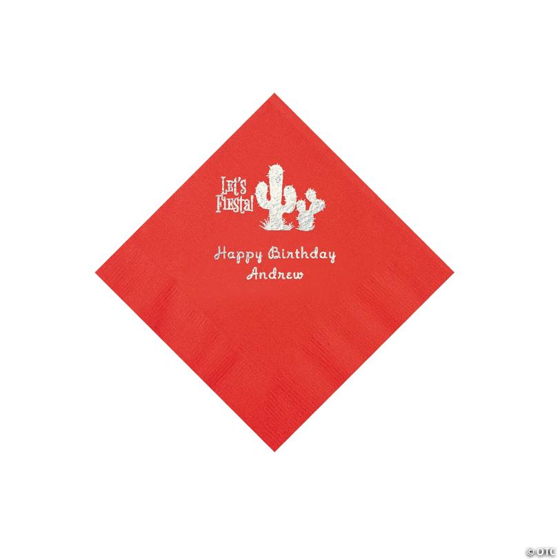 5" Bulk 50 Ct. Personalized Fiesta Red Beverage Napkins with Silver Foil