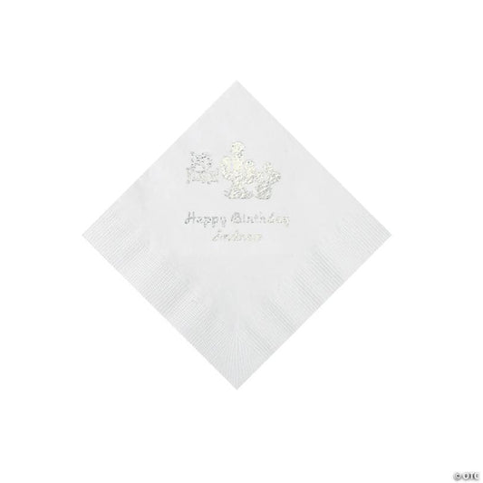 5" Bulk 50 Ct. Personalized Fiesta White Beverage Napkins with Silver Foil