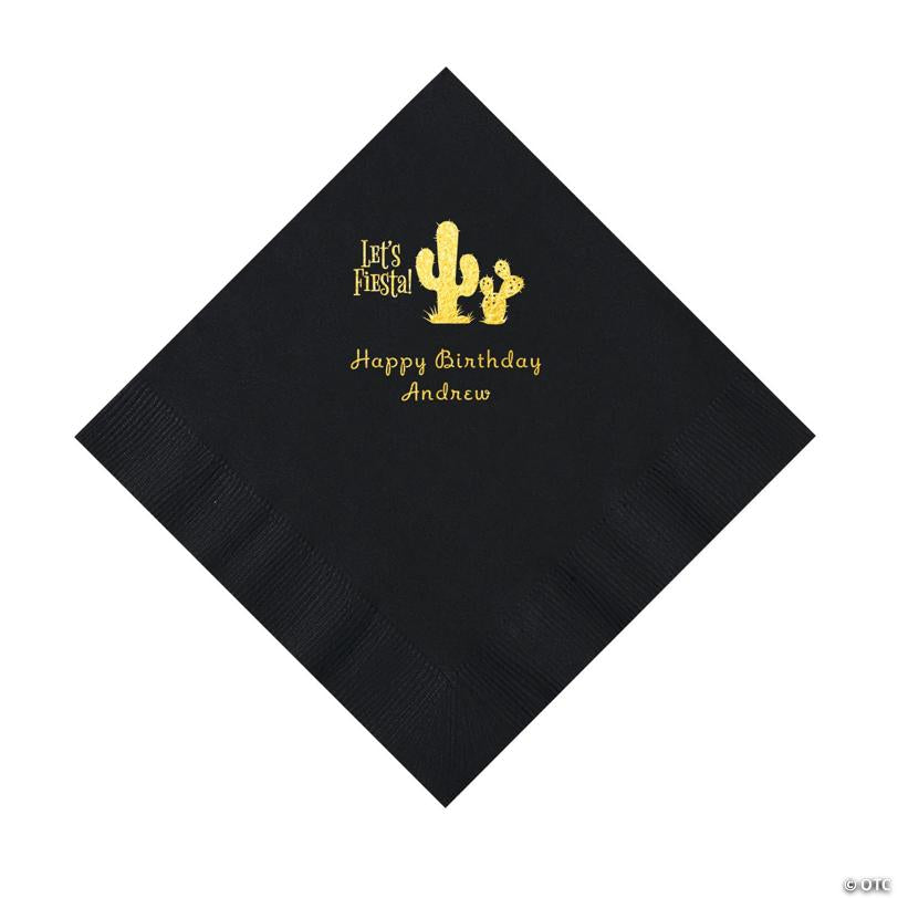 6 1/2" Bulk 50 Ct. Personalized Fiesta Black Luncheon Napkins with Gold Foil