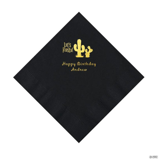 6 1/2" Bulk 50 Ct. Personalized Fiesta Black Luncheon Napkins with Gold Foil