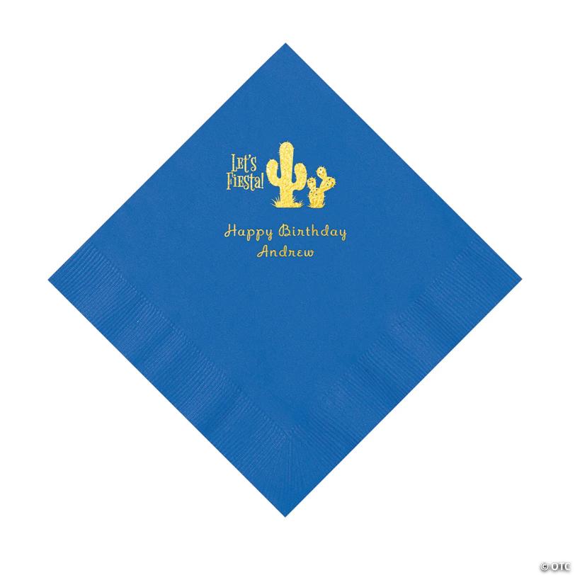 6 1/2" Bulk 50 Ct. Personalized Fiesta Cobalt Blue Luncheon Napkins with Gold Foil