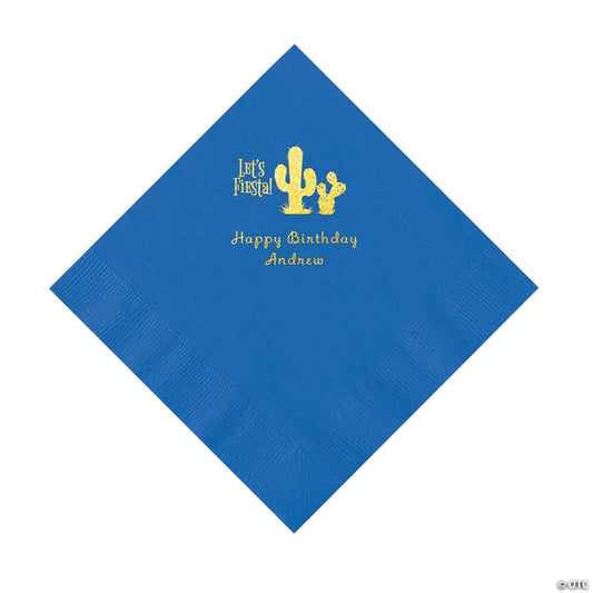 6 1/2" Bulk 50 Ct. Personalized Fiesta Cobalt Blue Luncheon Napkins with Gold Foil