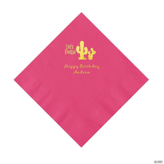 6 1/2" Bulk 50 Ct. Personalized Fiesta Hot Pink Luncheon Napkins with Gold Foil