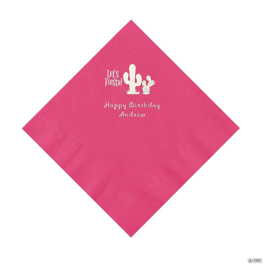 6 1/2" Bulk 50 Ct. Personalized Fiesta Hot Pink Luncheon Napkins with Silver Foil