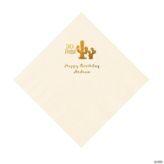 6 1/2" Bulk 50 Ct. Personalized Fiesta Ivory Luncheon Napkins with Gold Foil