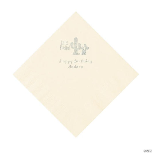 6 1/2" Bulk 50 Ct. Personalized Fiesta Ivory Luncheon Napkins with Silver Foil