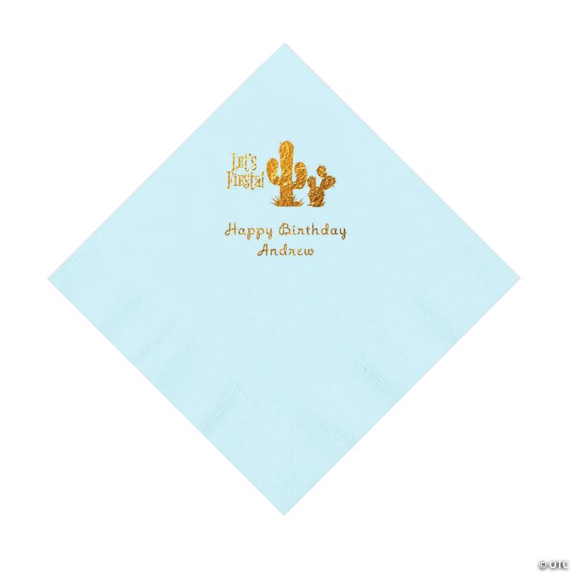 6 1/2" Bulk 50 Ct. Personalized Fiesta Light Blue Luncheon Napkins with Gold Foil