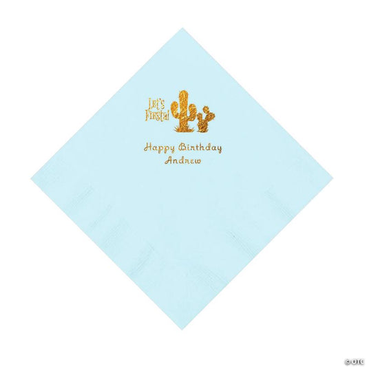 6 1/2" Bulk 50 Ct. Personalized Fiesta Light Blue Luncheon Napkins with Gold Foil