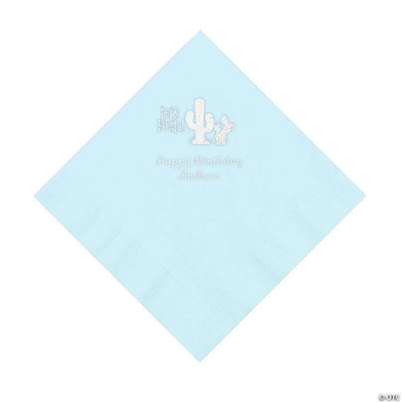6 1/2" Bulk 50 Ct. Personalized Fiesta Light Blue Luncheon Napkins with Silver Foil