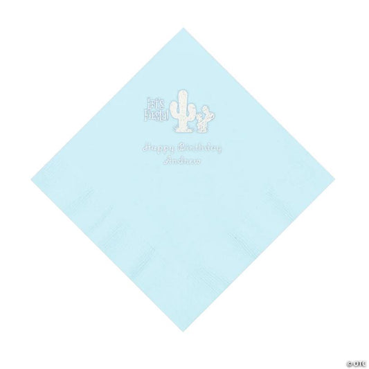 6 1/2" Bulk 50 Ct. Personalized Fiesta Light Blue Luncheon Napkins with Silver Foil